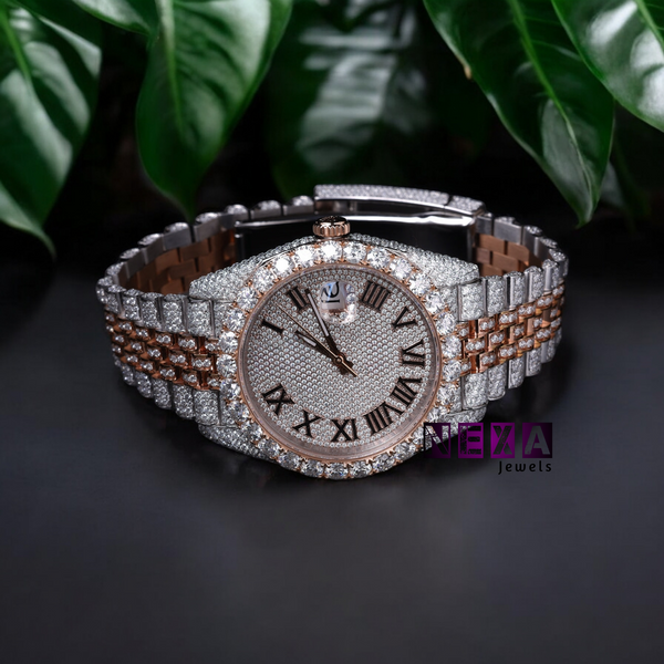 38MM Rose & White Gold Plated Diamond Watch