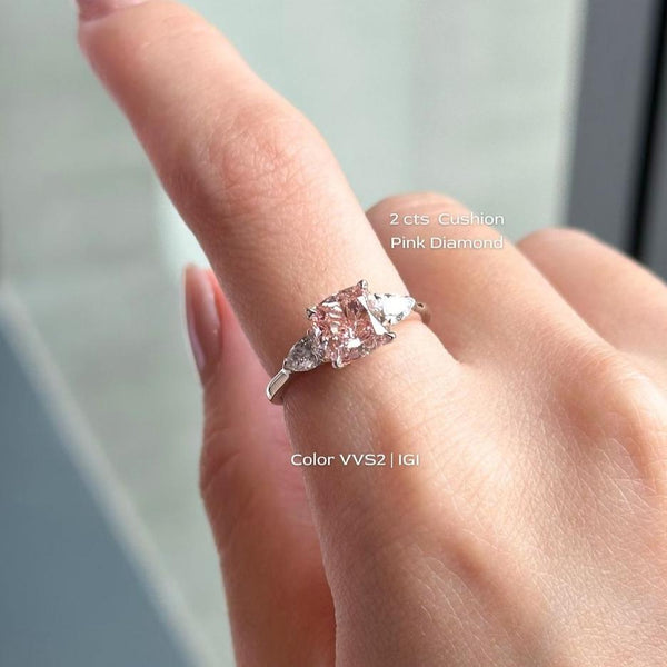 2.60tcw Fancy Cushion Lab-Grown Diamond Three Stone Engagement Ring, EF Color, VS Clarity, IGI Certified