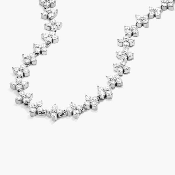 14K Yellow Gold Blossom Lab Created Diamond Tennis Necklace