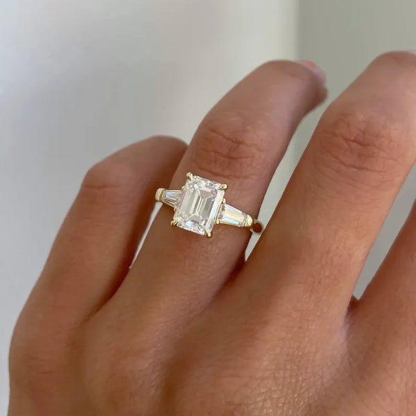 3.50ctw Emerald Lab-Grown Diamond Three-Stone Engagement Ring, EF Color, VS Clarity