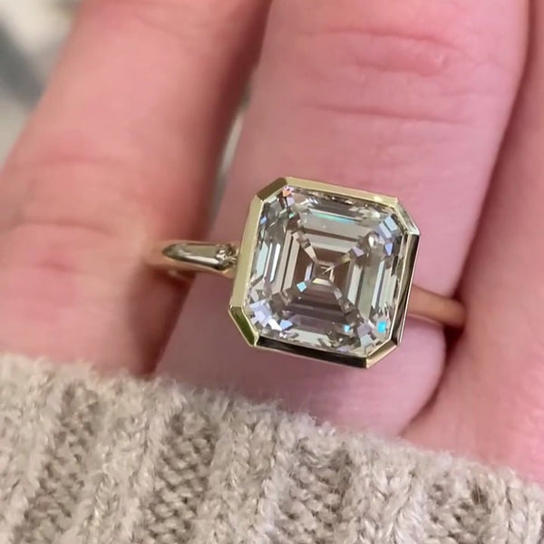 Asscher 2.71ct Lab Grown Diamond Split Bezel Set Engagement Ring, EF Color, VS Clarity