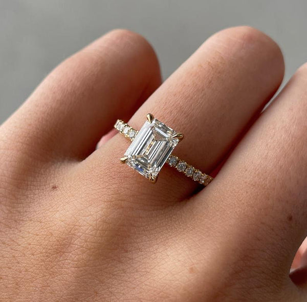 Emerald  3.30tcw Lab Grown Diamond Solitaire Hidden Halo Engagement Ring, EF Color, VS Clarity