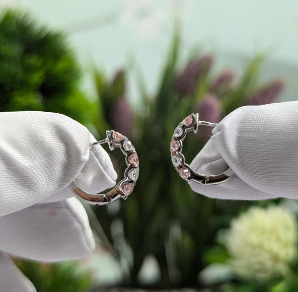 1ct Lab-Grown Diamond Hoop Earrings, Pink and White Diamond, CVD Diamonds