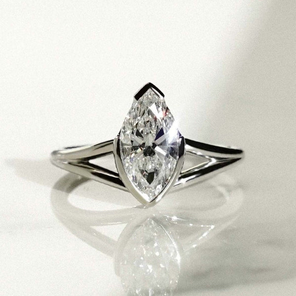 1.50ct Marquise Lab-Grown Diamond Half Bezel Split Shank Engagement Ring, EF Color, VS Clarity