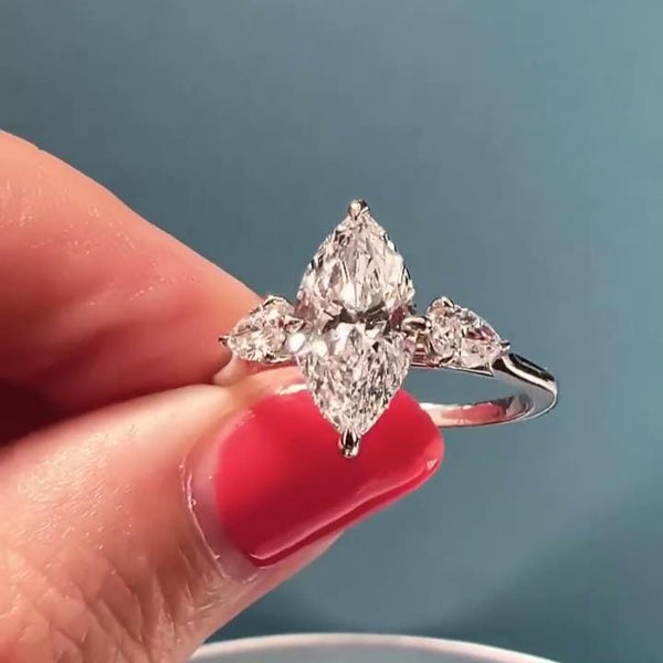 3.50tcw Marquise Lab-Grown Diamond Three-Stone Engagement Ring, EF Color, VS Clarity