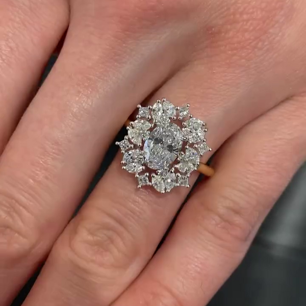 3.30tcw Multi-Shape Lab-Grown Diamond Halo Engagement Ring, EF Color, VS Clarity, IGI Certified